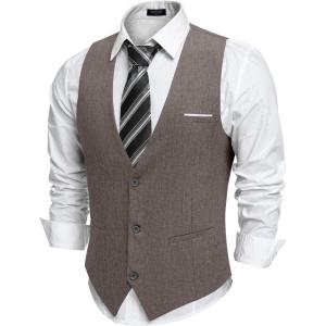 imageCOOFANDY Mens Suit Vest Slim Fit Casual Business Vests Lightweight VNeck Formal Dress Waistcoat for Wedding PromDeep Grey