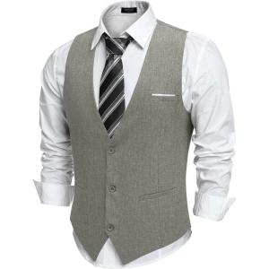 imageCOOFANDY Mens Suit Vest Slim Fit Casual Business Vests Lightweight VNeck Formal Dress Waistcoat for Wedding PromGrey