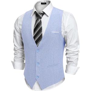 imageCOOFANDY Mens Suit Vest Slim Fit Casual Business Vests Lightweight VNeck Formal Dress Waistcoat for Wedding PromLight Blue