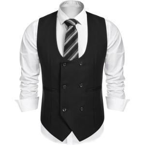 imageCOOFANDY Mens Suit Vest Slim Fit Double Breasted Dress Vest Casual Business Formal WaistcoatBlack