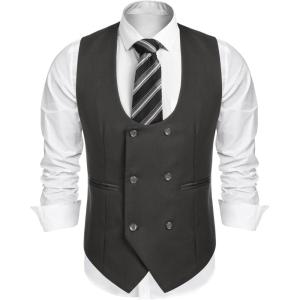 imageCOOFANDY Mens Suit Vest Slim Fit Double Breasted Dress Vest Casual Business Formal WaistcoatGray