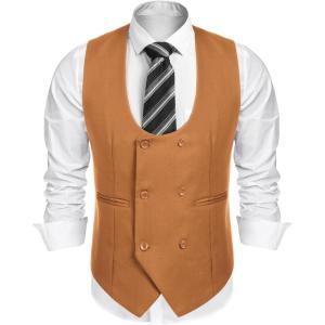 imageCOOFANDY Mens Suit Vest Slim Fit Double Breasted Dress Vest Casual Business Formal WaistcoatLight Brown