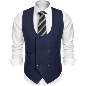 imageCOOFANDY Mens Suit Vest Slim Fit Double Breasted Dress Vest Casual Business Formal WaistcoatNavy Blue