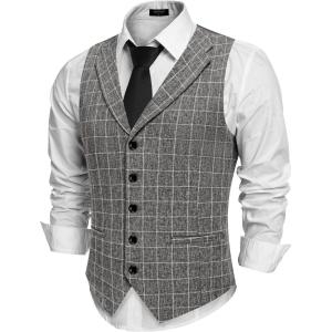 imageCOOFANDY Mens Suit Vests Slim Fit Waistcoat Notch Lapel Casual Formal VestGrey