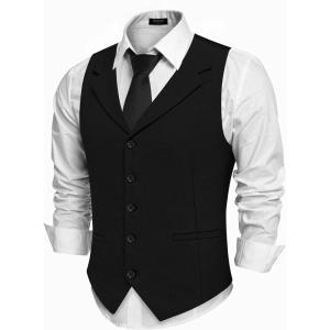imageCOOFANDY Mens Suit Vests Slim Fit Waistcoat Notch Lapel Casual Formal VestSolid Color  Black