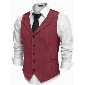 imageCOOFANDY Mens Suit Vests Slim Fit Waistcoat Notch Lapel Casual Formal VestWine Red