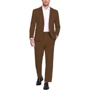 imageCOOFANDY Mens Suits 2 Piece Slim Fit Suit Set 2 Button Lightweight Casual Knit Blazer Suit Jacket PantsBrown