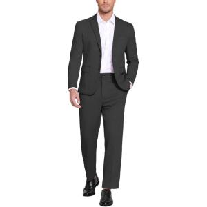 imageCOOFANDY Mens Suits 2 Piece Slim Fit Suit Set 2 Button Lightweight Casual Knit Blazer Suit Jacket PantsDrak Grey