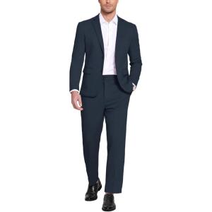 imageCOOFANDY Mens Suits 2 Piece Slim Fit Suit Set 2 Button Lightweight Casual Knit Blazer Suit Jacket PantsNavy Blue