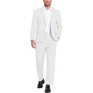 imageCOOFANDY Mens Suits 2 Piece Slim Fit Suit Set 2 Button Lightweight Casual Knit Blazer Suit Jacket PantsWhite