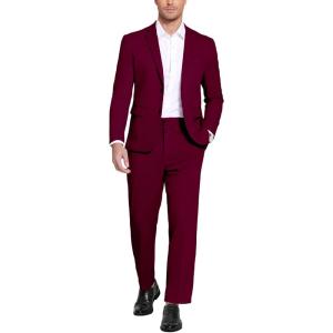 imageCOOFANDY Mens Suits 2 Piece Slim Fit Suit Set 2 Button Lightweight Casual Knit Blazer Suit Jacket PantsWine Red
