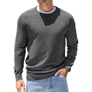 imageCOOFANDY Mens Sweater Crewneck Pullover Long Sleeve Lightweight Sweater Plain Knit Silm FitDark Gray