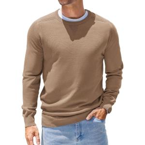 imageCOOFANDY Mens Sweater Crewneck Pullover Long Sleeve Lightweight Sweater Plain Knit Silm FitLight Brown