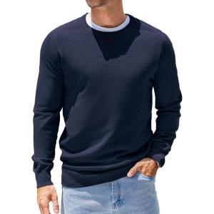imageCOOFANDY Mens Sweater Crewneck Pullover Long Sleeve Lightweight Sweater Plain Knit Silm FitNavy Blue