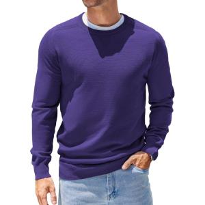imageCOOFANDY Mens Sweater Crewneck Pullover Long Sleeve Lightweight Sweater Plain Knit Silm FitPurple