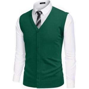 imageCOOFANDY Mens Sweater Vest V Neck Casual Sleeveless Knitted Button Cardigan VestDark Green