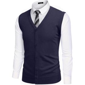 imageCOOFANDY Mens Sweater Vest V Neck Casual Sleeveless Knitted Button Cardigan VestNavy Blue