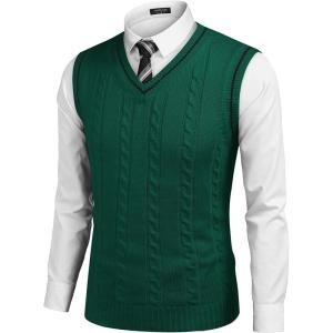 imageCOOFANDY Mens Sweater Vest V Neck Slim Fit Casual Sleeveless Twisted Knitted Pullover SweaterGreen