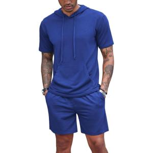 imageCOOFANDY Mens Tracksuit 2 Piece Hooded Athletic Sweatsuit Short Sleeve Casual Sports Hoodie Shorts SetRoyal Blue