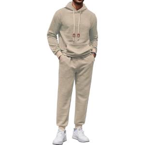 imageCOOFANDY Mens Tracksuit 2 Piece Hoodie Sweatsuit Sets Casual Athletic Jogging Suits Waffle Plaid Jacquard OutfitsKhaki