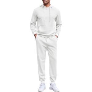 imageCOOFANDY Mens Tracksuits 2 Pieces Waffle Hoodies Sweatsuit Sets Sports Jogging Suit SetWhhite