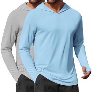 imageCOOFANDY Mens UPF 50 Hoodie Shirts Long Sleeve Rash Guard Sun Protection Fishing Shirts Lightweight Quick Dry Hoodies2 Packlight Bluegray