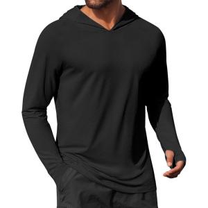 imageCOOFANDY Mens UPF 50 Hoodie Shirts Long Sleeve Rash Guard Sun Protection Fishing Shirts Lightweight Quick Dry HoodiesBlack
