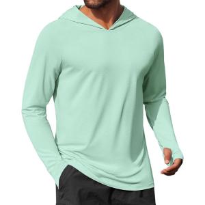 imageCOOFANDY Mens UPF 50 Hoodie Shirts Long Sleeve Rash Guard Sun Protection Fishing Shirts Lightweight Quick Dry HoodiesMint Green