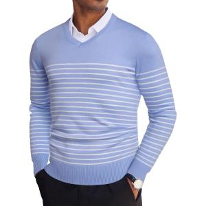 imageCOOFANDY Mens V Neck Sweater Lightweight Knitted Pullover SweatersBluestriped