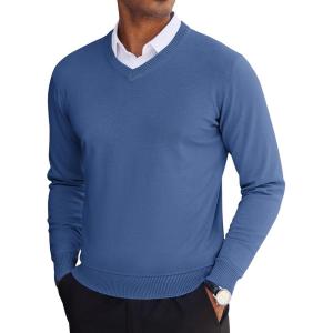 imageCOOFANDY Mens V Neck Sweater Lightweight Knitted Pullover SweatersDenim Blue