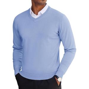 imageCOOFANDY Mens V Neck Sweater Lightweight Knitted Pullover SweatersLight Blue