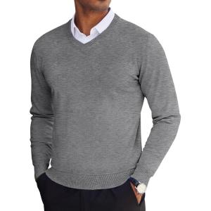 imageCOOFANDY Mens V Neck Sweater Lightweight Knitted Pullover SweatersLight Grey