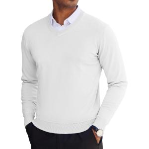 imageCOOFANDY Mens V Neck Sweater Lightweight Knitted Pullover SweatersWhite