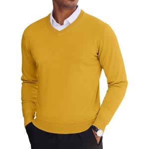 imageCOOFANDY Mens V Neck Sweater Lightweight Knitted Pullover SweatersYellow