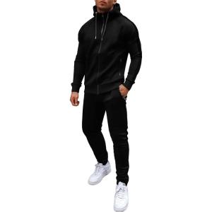 imageCOOFANDY Tracksuit Mens with Zipper Pockets Full Zip Hoodie Sweatsuit 2 Pieces Running Jogging Sports Casual Sweat SuitsAblack