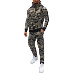 imageCOOFANDY Tracksuit Mens with Zipper Pockets Full Zip Hoodie Sweatsuit 2 Pieces Running Jogging Sports Casual Sweat SuitsGreen Camo