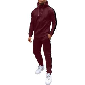 imageCOOFANDY Tracksuit Mens with Zipper Pockets Full Zip Hoodie Sweatsuit 2 Pieces Running Jogging Sports Casual Sweat SuitsWine Red