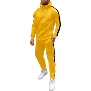 imageCOOFANDY Tracksuit Mens with Zipper Pockets Full Zip Hoodie Sweatsuit 2 Pieces Running Jogging Sports Casual Sweat SuitsYellow