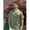 imageCOOFANDY Guayabera Shirts for Men Cuban Short Sleeve Button Down Summer Shirts Linen ShirtsArmy Green