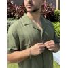 imageCOOFANDY Guayabera Shirts for Men Cuban Short Sleeve Button Down Summer Shirts Linen ShirtsArmy Green