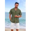 imageCOOFANDY Guayabera Shirts for Men Cuban Short Sleeve Button Down Summer Shirts Linen ShirtsArmy Green