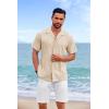 imageCOOFANDY Guayabera Shirts for Men Cuban Short Sleeve Button Down Summer Shirts Linen ShirtsBeige