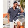 imageCOOFANDY Guayabera Shirts for Men Cuban Short Sleeve Button Down Summer Shirts Linen ShirtsDeep Blue