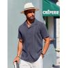 imageCOOFANDY Guayabera Shirts for Men Cuban Short Sleeve Button Down Summer Shirts Linen ShirtsDeep Blue