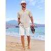imageCOOFANDY Guayabera Shirts for Men Cuban Short Sleeve Button Down Summer Shirts Linen ShirtsKhaki