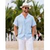 imageCOOFANDY Guayabera Shirts for Men Cuban Short Sleeve Button Down Summer Shirts Linen ShirtsLight Blue