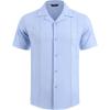 imageCOOFANDY Guayabera Shirts for Men Cuban Short Sleeve Button Down Summer Shirts Linen ShirtsLight Blue