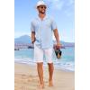 imageCOOFANDY Guayabera Shirts for Men Cuban Short Sleeve Button Down Summer Shirts Linen ShirtsLight Blue