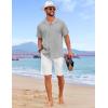 imageCOOFANDY Guayabera Shirts for Men Cuban Short Sleeve Button Down Summer Shirts Linen ShirtsLight Gray