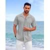 imageCOOFANDY Guayabera Shirts for Men Cuban Short Sleeve Button Down Summer Shirts Linen ShirtsLight Gray